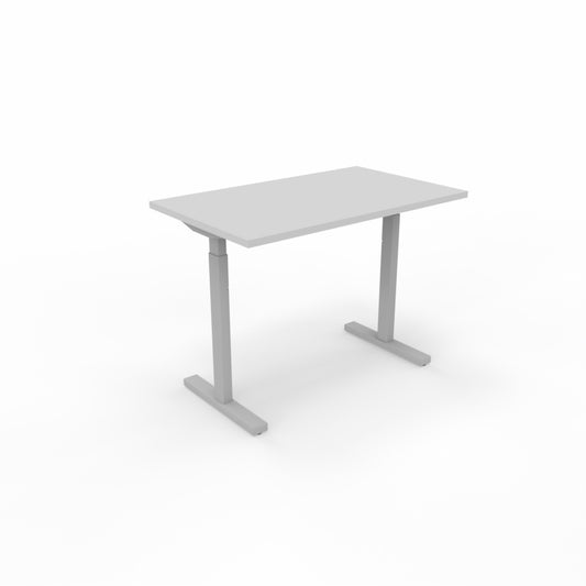 Continental skrivbord, ljusgrå skiva med silverben.