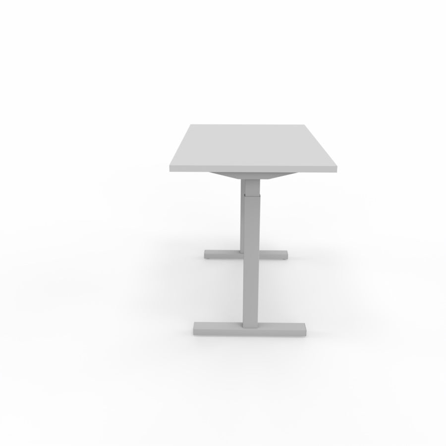 Continental skrivbord, ljusgrå skiva med silverben.