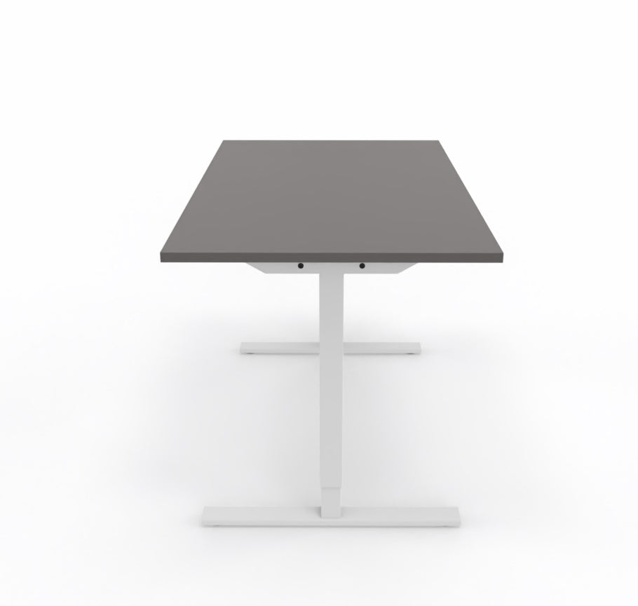 Höj- och sänkbart skrivbord, Mörkgrå skiva med vita ben.